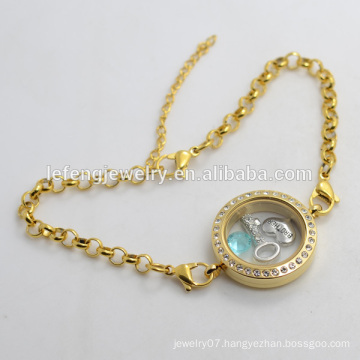 316l stainless steel Pearl Chain loating locket bracelet, crystal bracelet